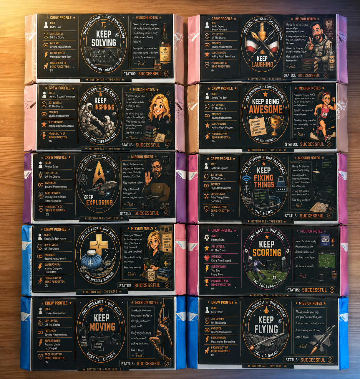 A collection of Mission Completed chocolate bars